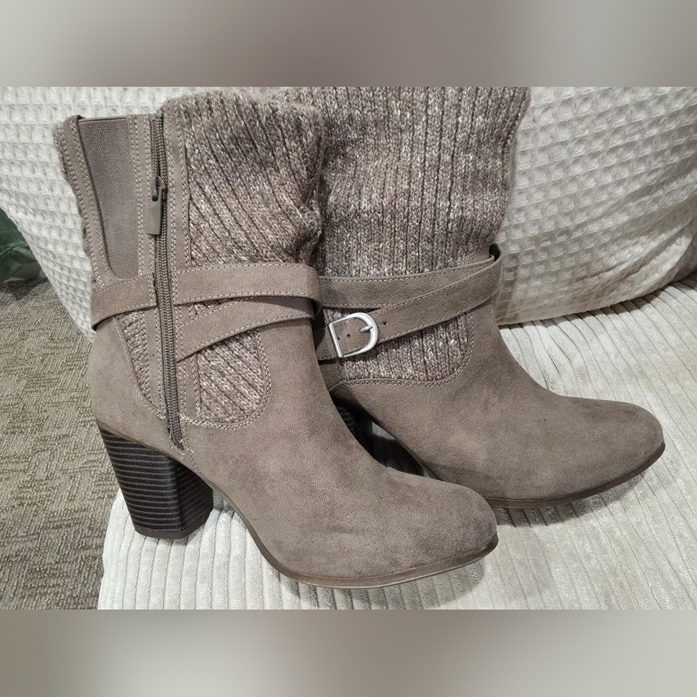Torrid Taupe Heeled Boots with Knit Detail